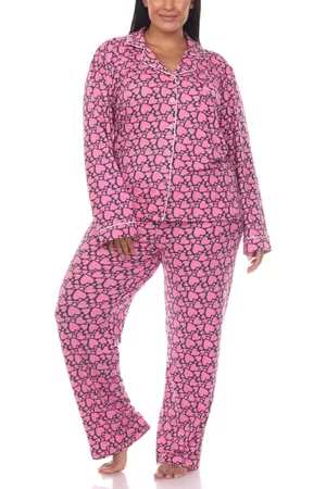White Mark Plus Size 2 Piece Long Sleeve Heart Print Pajama Set