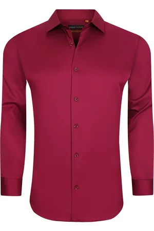 Suslo Couture Men's Solid Slim Fit Wrinkle Free Stretch Long Sleeve Button Down Shirt
