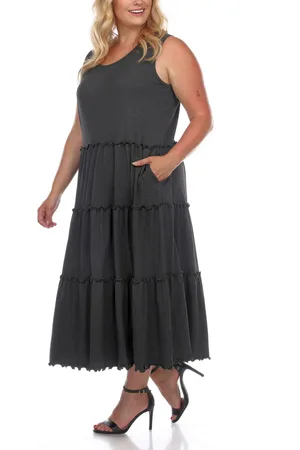 White Mark Plus Size Scoop Neck Tiered Midi Dress