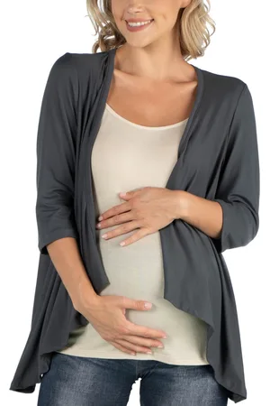24Seven Comfort Apparel Elbow Length Sleeve Maternity Open Cardigan