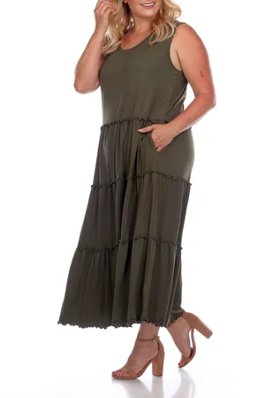 White Mark Plus Size Scoop Neck Tiered Midi Dress