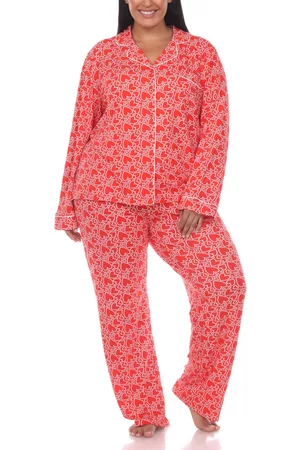 White Mark Plus Size 2 Piece Long Sleeve Heart Print Pajama Set