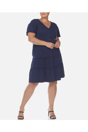 White Mark Plus Size Short Sleeve V-neck Tiered Midi Dress
