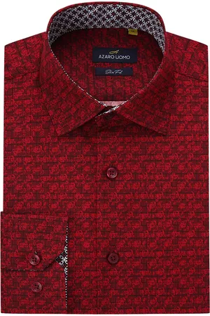 Azaro Uomo Men Long sleeved Shirts - Men's Business Geometric Long Sleeve Button Down Shirt