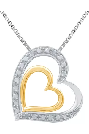 Marsala Diamond Double Heart 18" Pendant Necklace (1/4 ct. t.w.) in Sterling Silver & 14k Gold-Plate - Sterling Silver Gold-Plate