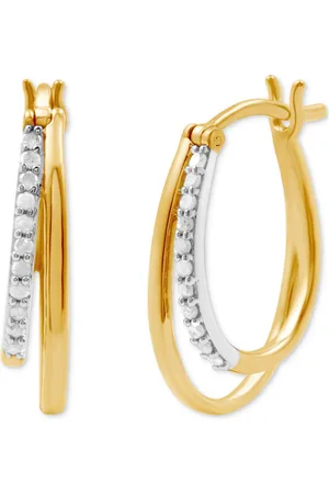 Marsala Diamond & Polished Double Oval Hoop Earrings (1/4 ct. t.w.) in Sterling Silver & 14k Gold-Plate - Sterling Silver Gold-Plate