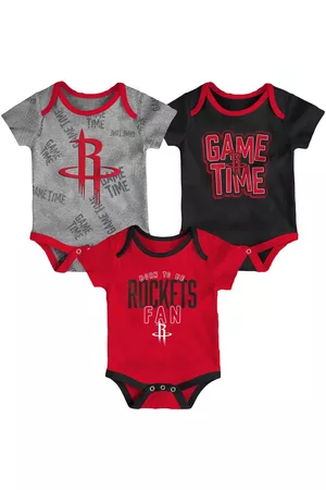 Outerstuff Girls Swimsuits - Infant Boys and Girls Red, Black, Heathered Gray Houston Rockets Game Time Three-Piece Bodysuit Set