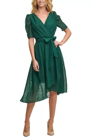 Tommy Hilfiger Women Puff Sleeve & Puff Shoulder Dresses - Glitter-Dot Puff-Sleeve Midi Dress