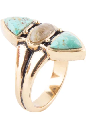 Barse Labrador Bronze, Genuine Turquoise and Genuine Labradorite North South Ring