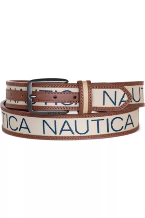 Nautica Men's Logo Ribbon with Leather Trim Belt