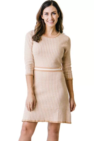 Hope & Henry Womens' 3/4 Sleeve Fit and Flare Sweater Dress