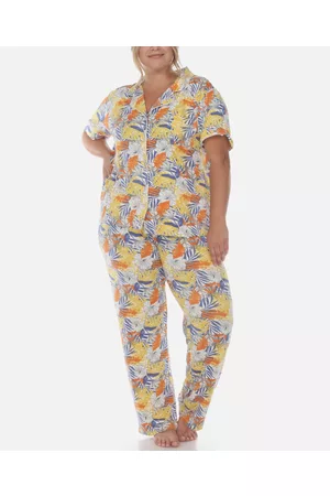 White Mark Plus Size 2 Piece Tropical Print Pajama Set