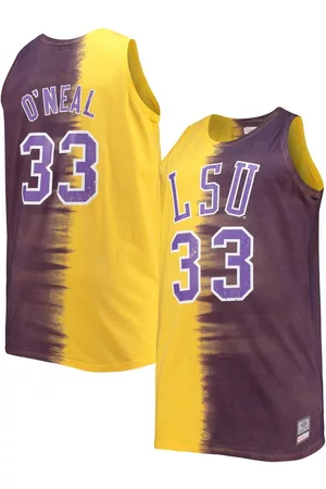 Mitchell & Ness Men's Shaquille O'Neal Purple, Gold Lsu Tigers Big and Tall Player Tie-Dye Jersey