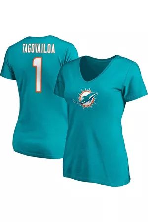 Fanatics Women Sports T-Shirts - Women's Branded Tua Tagovailoa Miami Dolphins Player Icon Name and Number V-Neck T-shirt