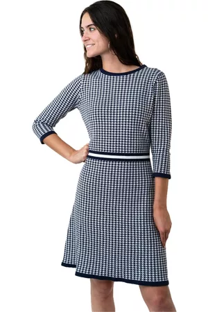 Hope & Henry Womens' 3/4 Sleeve Fit and Flare Sweater Dress