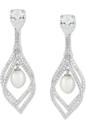 ARABELLA Cultured Freshwater Pearl (9 x 7mm) & Cubic Zirconia Orbital Drop Earrings in