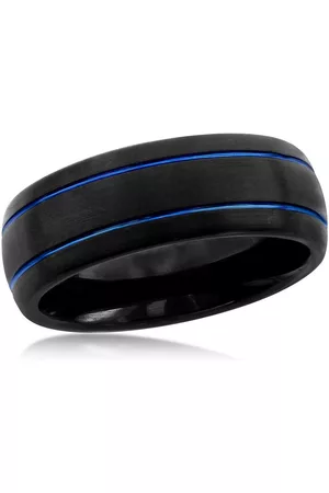 Blackjack Men Rings - Mens and Blue Double Stripe Tungsten Ring