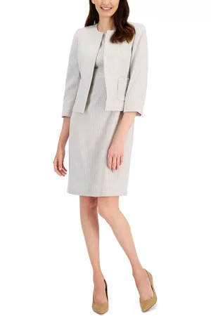 Le Suit Women Work Dresses - Women's Striped Open-Front Sheath Dress Suit, Regular and Petite Sizes
