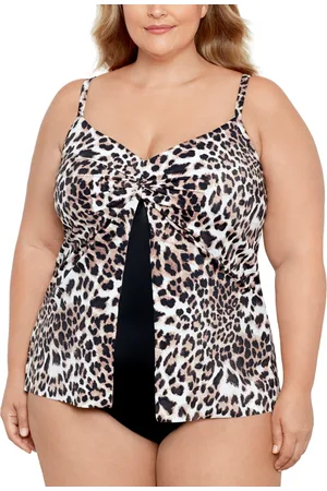 Swim Solutions Plus Size Knotted Flyaway Fauxkini One-Piece Swimsuit, Created for Macy