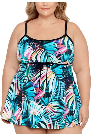 Swim Solutions Plus Size Tummy Control Empire Swimdress, Created For Macys