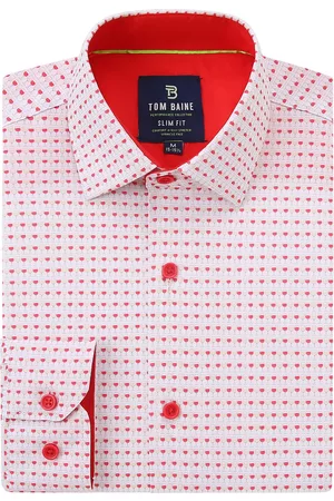 Tom Baine Men Long sleeved Shirts - Men's Slim Fit Performance Long Sleeve Printed Dress Shirt