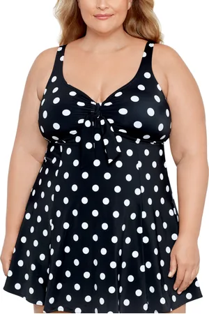 Swim Solutions Plus Size Tummy Control Bow Front Swimdress, Created For Macy