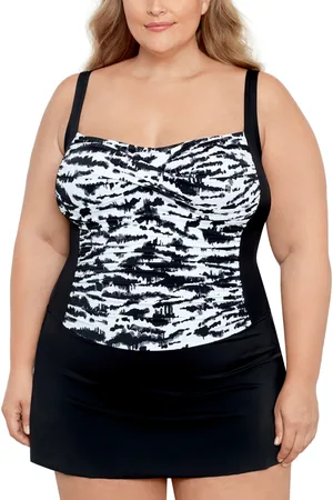 Swim Solutions Plus Size Tummy Control Twist Bra Skater Swimsuit, Created For Macy