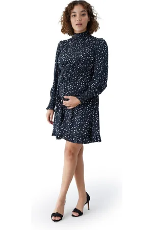 Ingrid & Isabel Maternity Smocked Mock Neck Mini Dress - Black White Dot
