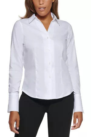 Calvin Klein Petite Cotton Collared Button-Down Blouse