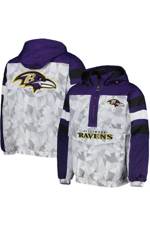 Starter Men's White and Purple Baltimore Ravens Thursday Night Gridiron Raglan Half-Zip Hooded Jacket