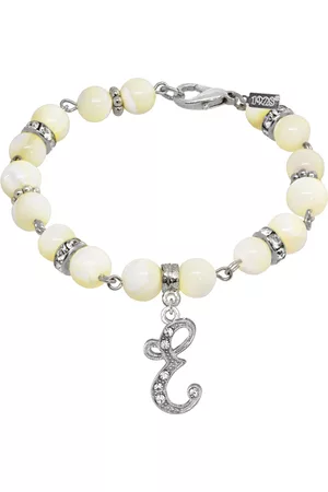 2028 Silver Tone Cultured Mother of Pearl Crystal Initial Clasp Bracelet
