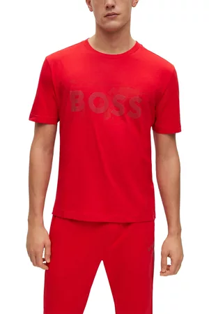 Leased Men T-shirts - Boss Men's Cotton-Jersey Rhinestone Logo Artwork T-shirt