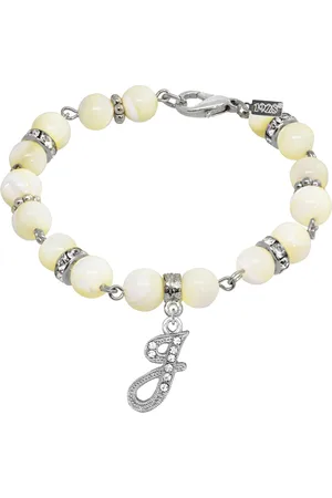 2028 Silver Tone Cultured Mother of Pearl Crystal Initial Clasp Bracelet