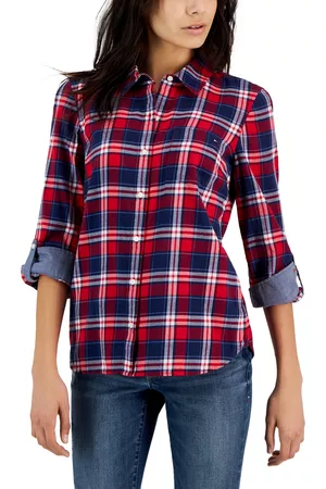 Tommy Hilfiger Women Tops - Women's Brushed Cotton Plaid Tab Shirt