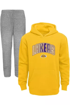Outerstuff Preschool Boys and Girls Gold, Heather Gray Los Angeles Lakers Double Up Pullover Hoodie Pants Set