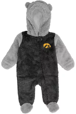 Outerstuff Newborn Boys and Girls Black, Gray Iowa Hawkeyes Game Nap Teddy Fleece Bunting Full-Zip Sleeper - Black, Gray
