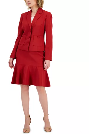 Le Suit Women Suits - Crepe Button-Front Flounce Skirt Suit, Regular and Petite Sizes