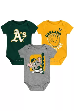 Outerstuff Girls Swimsuits - Newborn and Infant Boys and Girls Green, Gold, Gray Oakland Athletics Change Up 3-Pack Bodysuit Set