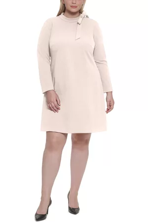 Calvin Klein Women Long Sleeve Dresses - Plus Size Tie-Neck Long-Sleeve Scuba Crepe Dress