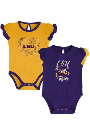 Outerstuff Loungewear - Girls Newborn and Infant Purple, Gold Lsu Tigers Too Much Love Two-Piece Bodysuit Set