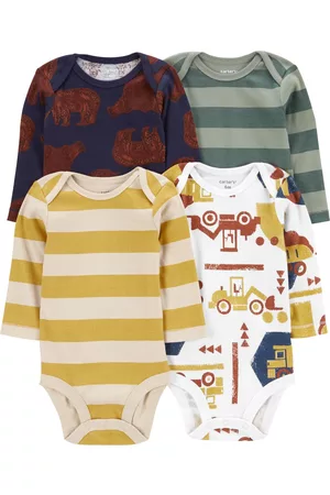 Carters Rompers - Baby Boy Long Sleeve Printed Bodysuits, Pack of 4