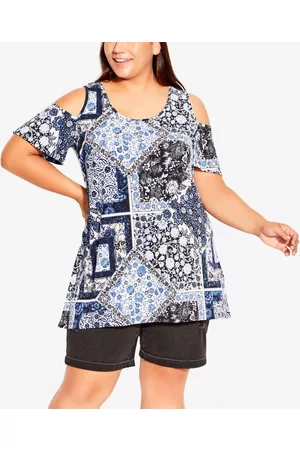 Avenue Women Tunics - Plus Size Clarice Cold Shoulder Print Tunic