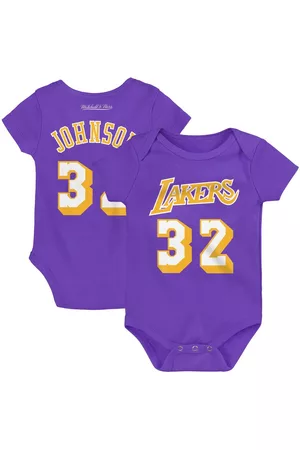 Mitchell & Ness Girls Swimsuits - Infant Boys and Girls Magic Johnson Los Angeles Lakers Hardwood Classics Name and Number Bodysuit