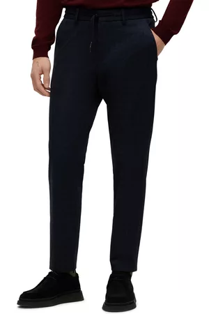 Leased Boss Men's Slim-Fit Checked Stretch Cloth Trousers
