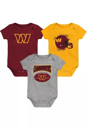 Outerstuff Girls Swimsuits - Infant Boys and Girls Burgundy, Gold, Heathered Gray Washington Commanders 3-Pack Game On Bodysuit Set