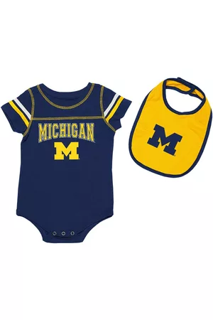 Colosseum Baby Swimsuits - Boys and Girls Newborn and Infant Navy, Gold Michigan Wolverines Chocolate Bodysuit and Bib Set
