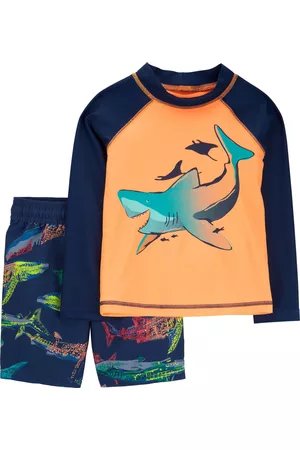 Carters Boys Swim Shorts - Toddler Boys Long Sleeved Rash Guard Swimsuit With Drawstring Shorts, 2 Piece Set