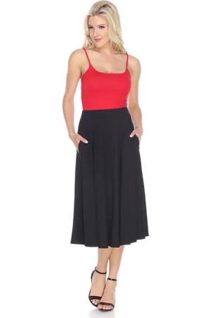 White Mark Flared Midi Skirt with Pockets
