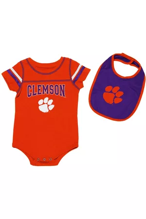 Colosseum Boys and Girls Newborn and Infant Orange, Purple Clemson Tigers Chocolate Bodysuit and Bib Set