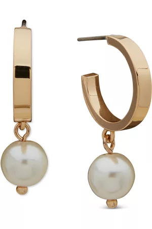 Karl Lagerfeld Gold-Tone Imitation Charm Hoop Earrings